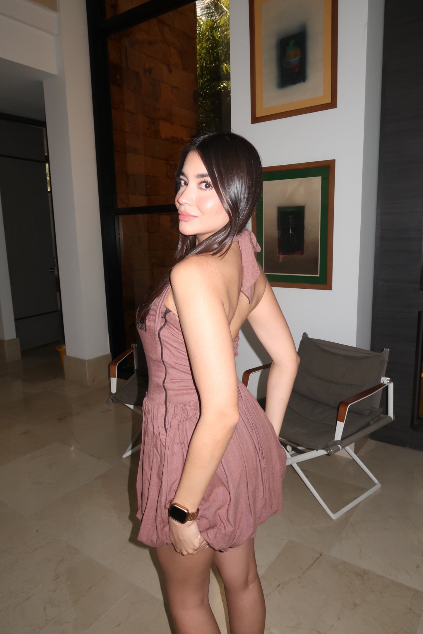 Coquette linen dress - brown