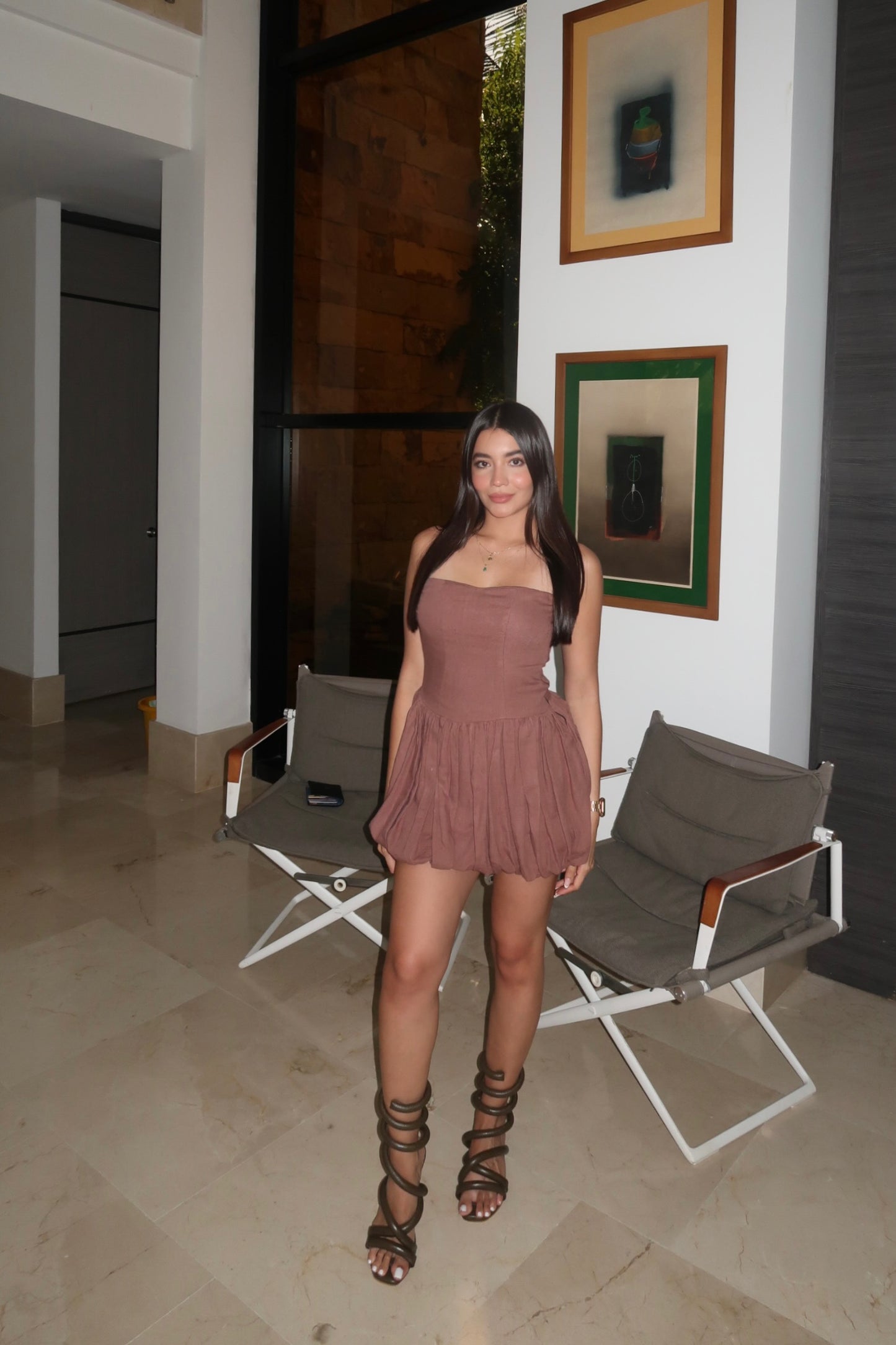 Coquette linen dress - brown